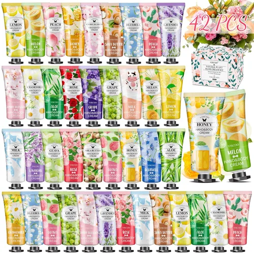 VISCOO Paquete de 42 regalos de crema de manos para mujeres, regalo de agradecimiento al profesor/regalos de graduación, mini loción hidratante para