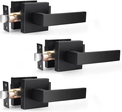 Miniatura 3 de Probrico Manijas de Puerta Negras Planas de Servicio Pesado Palancas Cuadradas de Privacidad para Puertas Interiores Manijas de Puerta para Negro