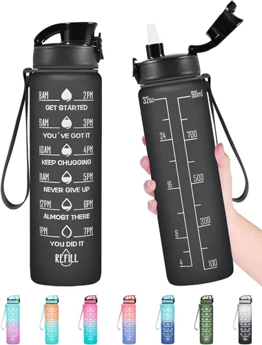 Miniatura 29 de Enerbone Botella de Agua, A Prueba de Fugas Sin BPA y Tóxicos, Botella de Agua Motivacional con Horarios para Beber y Pajita, Botella de Agua