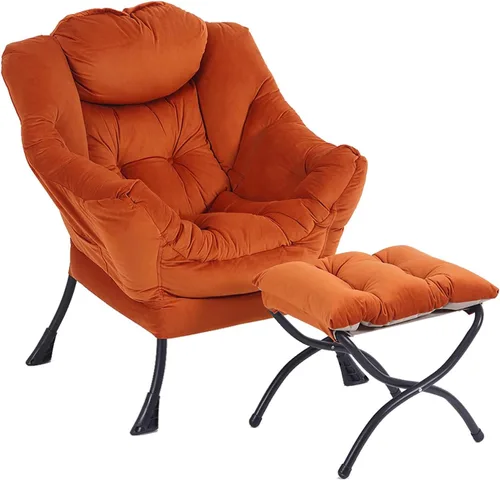 Miniatura 33 de LITA - Silla perezosa con otomana, sofá tapizado de ocio moderno de acento, silla de lectura contemporánea de salón con reposabrazos y bolsillo