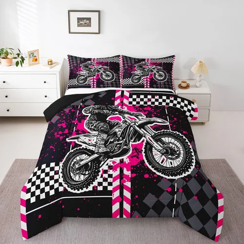 Miniatura 17 de Feelyou Kids Green Dirt Bike Duvet Insert Twin Size, Extreme Sports Comforter Set Boys Girls Motorbike Bedding Set Teens Bedroom Decor Microfiber