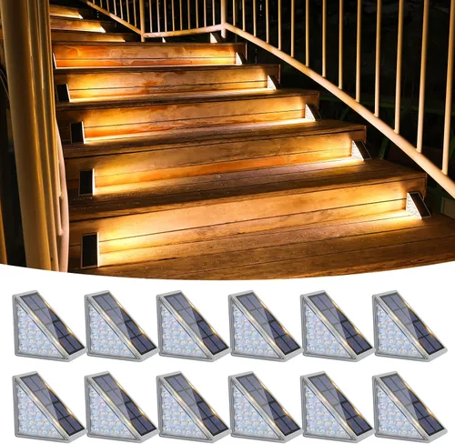 Miniatura 12 de VOLISUN Paquete de 8 luces solares para escaleras, 7 colores fijos, luces solares para escalones al aire libre, impermeables, IP67, luz LED