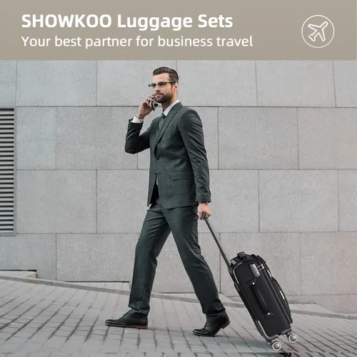 Miniatura 2 de SHOWKOO - Juegos de 3 maletas blandas expandibles ligeras y duraderas con ruedas dobles giratorias candado TSA 20pulgadas24pulgadas28pulgadas Negro