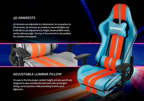 Miniatura 4 de Raidmax Superior DK905 - Sillas de juegos para computadora de auto de carreras, reposabrazos ajustable 3D, almohadas de cabeza y madera, base