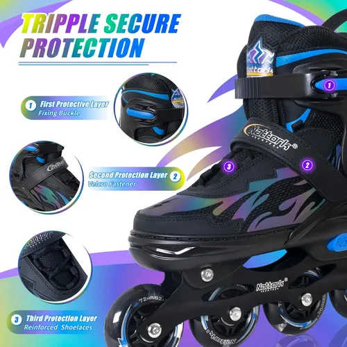 Miniatura 2 de Nattork Patines en línea ajustables para niños y adultos, para interiores y exteriores, con 8 ruedas iluminadas para niños y niñas de 4 a 16 años