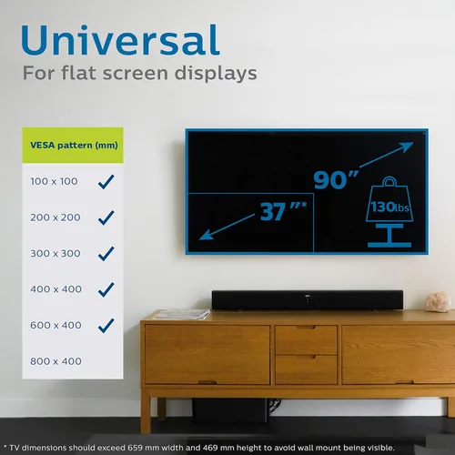 Miniatura 18 de Philips Soporte de pared para monitor de TV fijo para la mayoría de televisores y monitores de pantalla plana curvada LED LCD OLED de 37 a 90