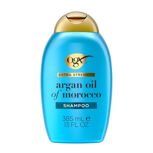 OGX Champú de fuerza extra hidratante y reparación + aceite de argán de Marruecos para cabello seco y dañado, aceite de argán prensado en frío para