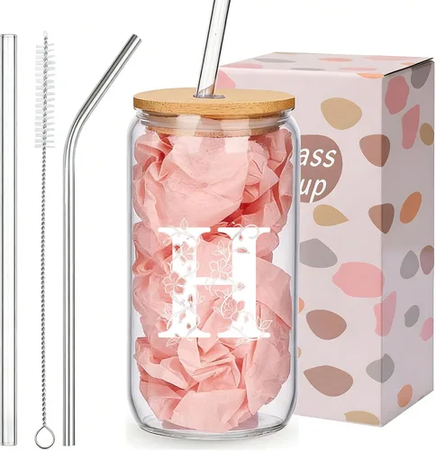 Miniatura 14 de Regalos personalizados para mujeres, tazas de vidrio con monograma con tapas y pajitas, regalos personalizados para mujeres, vasos de café helado