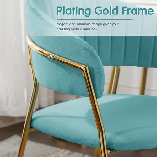 Miniatura 5 de Okeysen Juego de 4 sillas de comedor, sillas de cocina de terciopelo con patas de metal dorado, silla tapizada para cocina y comedor, silla