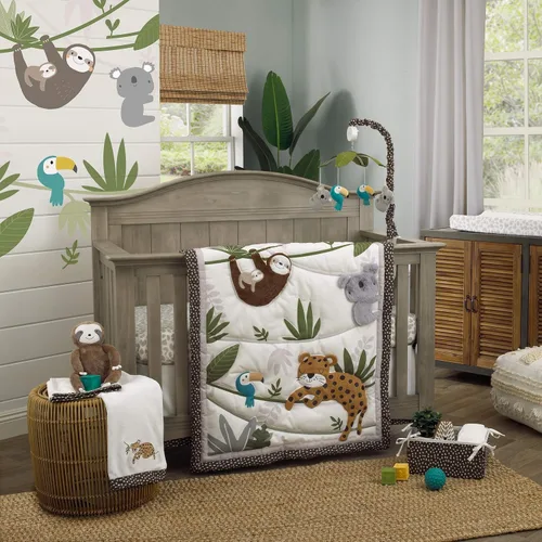 Miniatura 4 de NoJo Jungle Gym - Sábana bajera ajustable para cuna, color verde, marrón y gris, 100% algodón, para habitación de bebé, gris, verde, blanco, marrón
