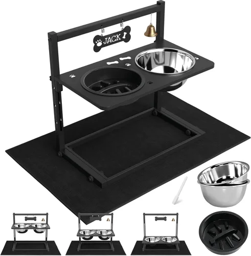 Miniatura 7 de SHAINFUN Soporte elevado para cuenco de perro rosa con dos cuencos de comida de acero inoxidable de 1700ml, comedero de alimentación lenta y Rosa