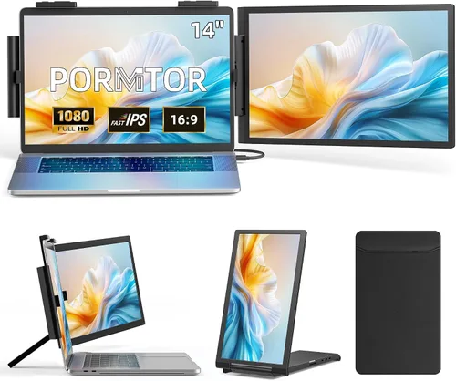 Extensor de pantalla para laptop, 14 pulgadas FHD 1080P IPS Extensor de monitor para portátil con puerto USB C/HDMI, pantalla Plug and Play Monitor