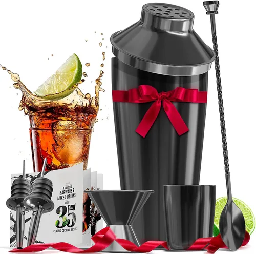 Juego de coctelera de bar, kit de camarero, juego de cóctel negro de 8 piezas, kit de barman mixología, kit de coctelera de acero para bebidas,