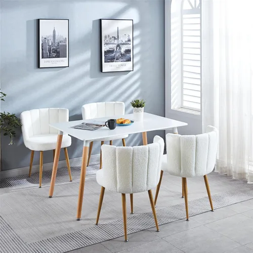 Miniatura 6 de FMD White Boucle - Juego de 2 sillas de comedor, sillas laterales tapizadas de sherpa para sala de estar, cocina, dormitorio, tocador