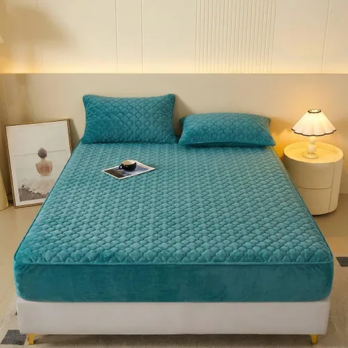 Miniatura 11 de Pangzi Sábana bajera de felpa de franela sólida, aterciopelada, suave, de peso pesado, antideslizante, funda protectora para colchón de cama