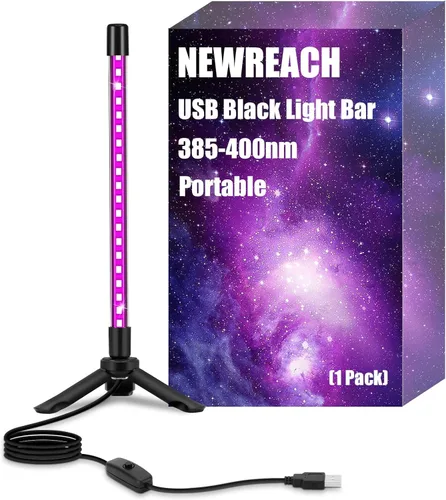 Paquete de 1 barra de luz negra USB, luz negra LED portátil con soporte, interruptor, cable de 5 pies para fiesta de neón fluorescente, póster