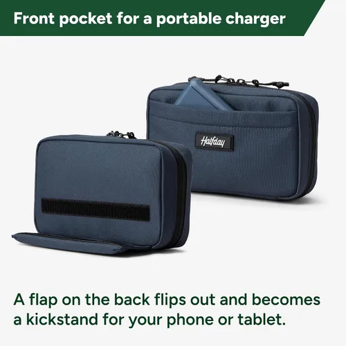 Miniatura 6 de Halfday Sidekick Tech - Kit organizador Soporte abatible para teléfono/tableta, bolsa con cremallera plana con Power Mesh y elástico para cable