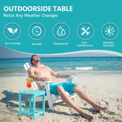 Miniatura 6 de Plawdlik Hdpe - Mesa auxiliar Adirondack para exteriores, con textura de madera, juego para patio, jardín, porche, piscina, patio compuesto, patio