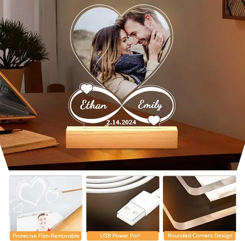 Miniatura 3 de Regalos personalizados de aniversario para parejas: placa acrílica personalizada con imagen, marco de fotos en forma de corazón para regalo