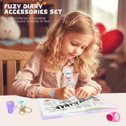 Miniatura 6 de homicozy Diario de sirena para niñas con cerradura y llaves, diario esponjoso tie-dye para niños con 160 páginas rayadas, cuaderno secreto mullido