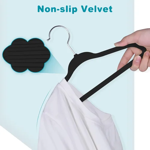 Miniatura 4 de BAGAIL - 50 perchas de terciopelo para niños, de 28 cm, perchas para ropa de niños, antideslizantes, para bebés y niños pequeños (negro)