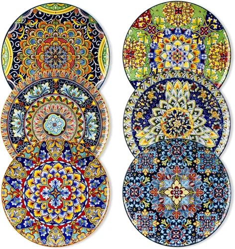 vancasso Juego de platos llanos de cerámica de 6 a 10.5 pulgadas, aptos para microondas, horno y lavavajillas, platos coloridos de estilo bohemio