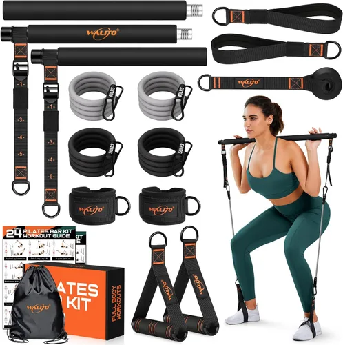 Miniatura 8 de Kit de barra de pilates con bandas de resistencia, barra multifuncional de yoga y pilates de 3 secciones con hebilla de ajuste de metal. Equipo