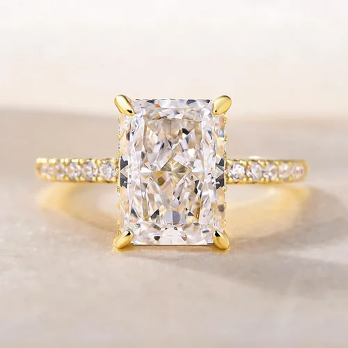 Miniatura 6 de Effinny Anillo de compromiso de corte radiante de 3.57.0 ct para mujer, anillo de compromiso de plata esterlina chapada en oro amarillo