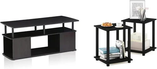 Furinno Juego de mesa auxiliar y mesa auxiliar (2 piezas) | Jaya Utility Design Mesa auxiliar + juego simplista de 2 mesas auxiliares