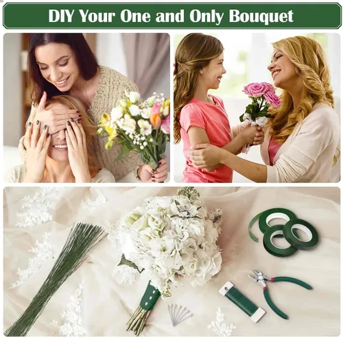 Miniatura 8 de PAXCOO Kit de arreglos florales con cinta verde y alambre, pasador de flor de Boutonniere, cortador de alambre para suministros de fabricación