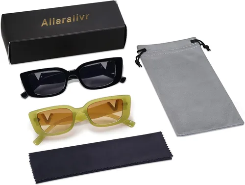 Miniatura 35 de Allarallvr Lentes de sol rectangulares para mujer, estilo retro de los años 90, Y2K, clásicos, vintage, cuadrados, AR82037