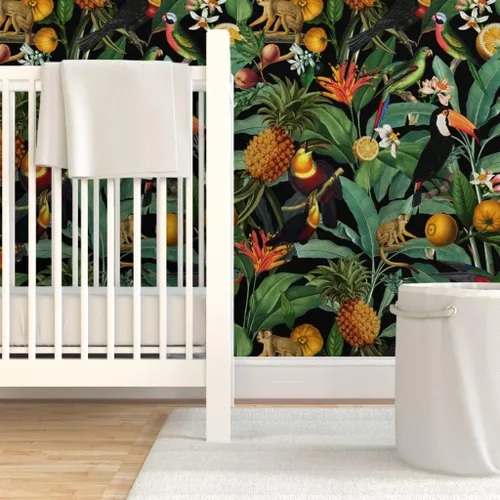 Miniatura 6 de Muestro de papel tapiz extraíble – Naturaleza Botánico Tropical Tucanes Monos Loros Papel pintado personalizado pre-pegado por Spoonflower