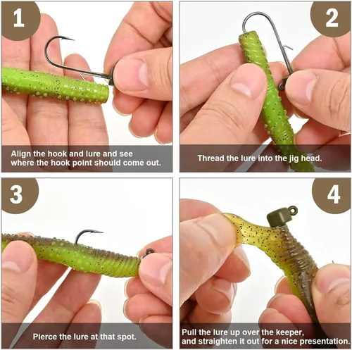 Miniatura 4 de 8 cabezales de tungsteno Ned Rig con ganchos en diferentes tamaños, cabezas de plantilla de hongo para pesca de lubina con señuelos suaves Calabaza