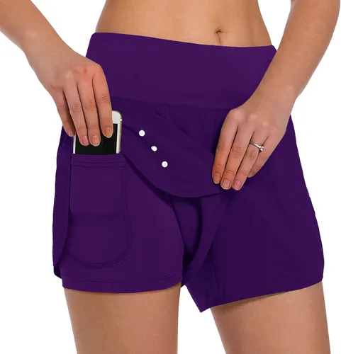 Miniatura 17 de Ksmien - Pantalones cortos de correr 2 en 1 para mujer, ligeros, para entrenamiento, gimnasio, yoga, forro con bolsillos para teléfono