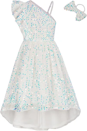 GRACE KARIN Vestido de lentejuelas de un hombro para niñas, vestido de fiesta alto y bajo para 5-14 años