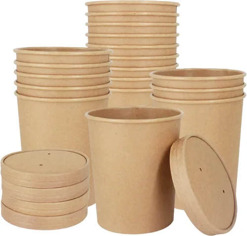 Miniatura 15 de Vasos de papel para helado con tapas de papel, tazas de papel para sopa caliente/fría con tapas (blanco) (40, 8 onzas)