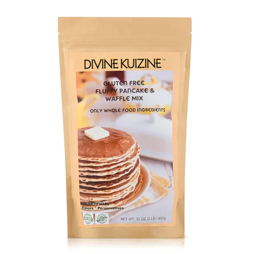 DivineKuizine - Mezcla esponjosa para panqueques y waffles | Mezcla sin gluten | Mezcla sin gluten | Mezcla para panqueques solo añadir leche |