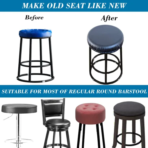 Miniatura 5 de Fundas para taburete PU - Fundas lavables y resistentes al agua para asiento redondo con bandas elásticas para sillas de 12-17 pulgadas