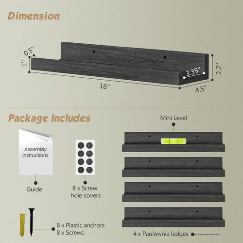 Miniatura 2 de Forbena Estante de repisa negra para fotos, estantes flotantes con borde para pared, estantes de pared pequeños para baño, dormitorio, cocina