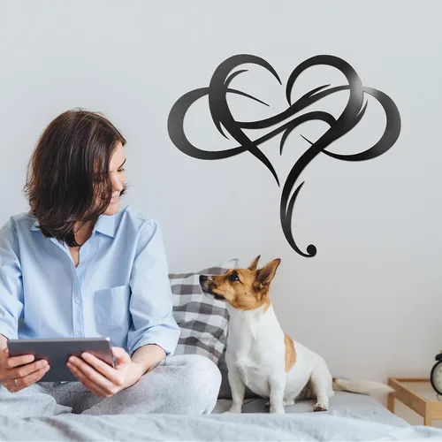 Miniatura 9 de Vivegate Decoración de pared de metal con forma de corazón infinito, placa única de letrero de amor, arte geométrico de acero, juego de decoración