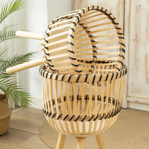 Miniatura 7 de Soporte tejido de bambú para macetas con patas de madera, cesta de ratán interior, macetas, soporte tejido para plantas de interior, soporte
