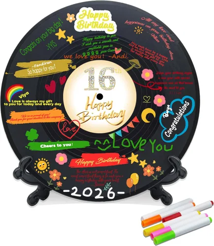 Decoraciones de Cumpleaños de Discos de Vinilo Sweet 16 de 11.6"X11.6", Decoraciones de Cumpleaños 16 Letrero de Favor de Fiesta Póster, Alternativa