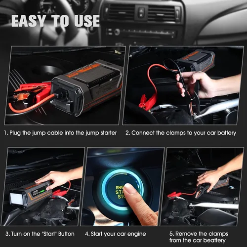 Miniatura 8 de Arrancador de batería de coche 2000A 20000mAh – MaxAngel 12V portátil Jump Starter Box (hasta todo el gas o 12L Diesel), paquete de refuerzo