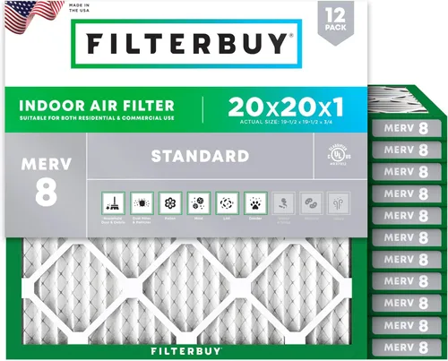 Miniatura 110 de Filterbuy - Filtro de aire de 16 x 25 x 1 pulgadas, MERV 8, Defensa Esencial contra el Polvo y las Alergias (paquete de 12), Filtros plisados