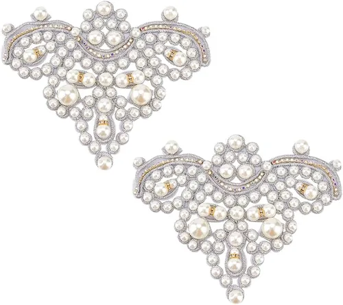 FINGERINSPIRE 2 parches de perlas para zapatos, apliques de imitación de diamantes de imitación para manualidades, diseño floral con purpurina, Plata