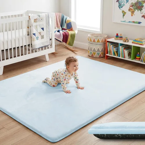 Miniatura 18 de Tapete de cama de bebé de 1.3 pulgadas de grosor para dormitorio, tapete básico de espuma acolchada suave de felpa de 28 x 72 pulgadas con acolchado