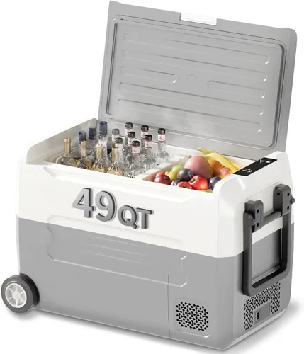 TABU Refrigerador portátil para automóvil de 49 cuartos (45 litros), congelador y refrigerador de doble zona de 12 V con 12/24 V CC y 110/240 V CA,