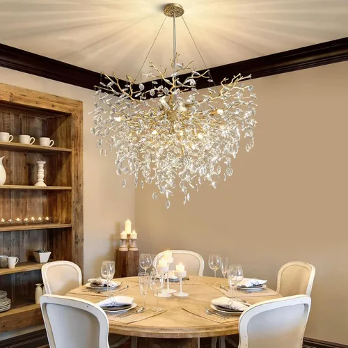 Miniatura 37 de YUYI Lámpara colgante de cristal de 8.3 pulgadas para isla de cocina, modernos candelabros de rama de árbol dorados, lámpara colgante redonda