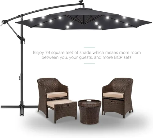 Miniatura 2 de Best Choice Products - Paraguas solar LED de 10 pies para colgar en el mercado o patio Gris