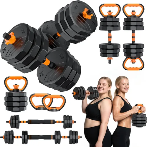 Miniatura 11 de 5-in-1 Adjustable Dumbbell Set, 33/44/66/88lbs Free Weights Set with Connector, Used as Kettlebells, Barbell, Push up Stand, Standard 1" Plates